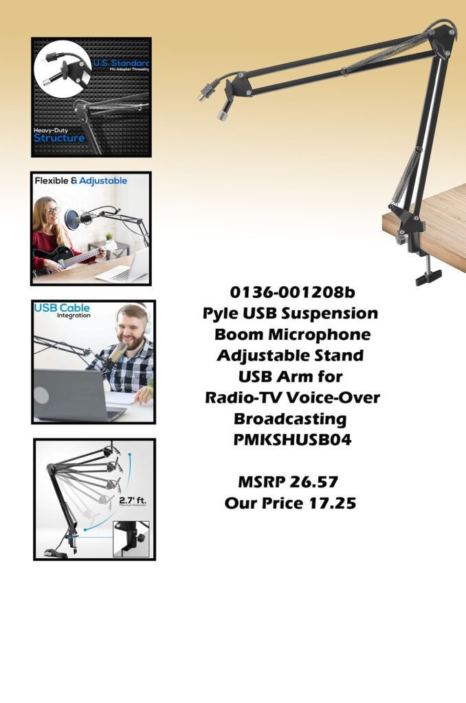 0136-001208b-Pyle USB Suspension Boom Microphone Adjustable Stand USB Arm for Radio-TV Voice-Over Broadcasting PMKSHUSB04 img0_MSRP 26.57 Our Price 17.25 copy